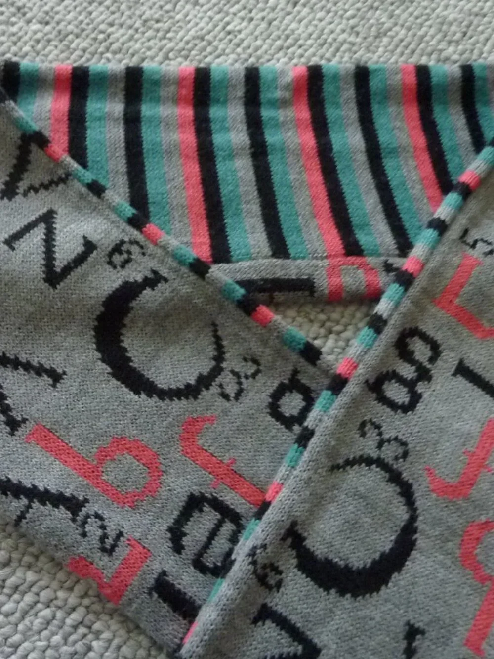$118 Nordstrom Neck Scarf Pink Teal Black Grey Alphabet Striped 75